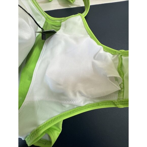 Women's M Cut Out One-Piece Halter Swimsuit Neon Green NWT - Picture 12 of 16